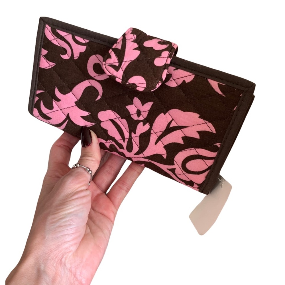 Belvah Pink/Brown Quilted Cotton Damask Wallet - Picture 1 of 6